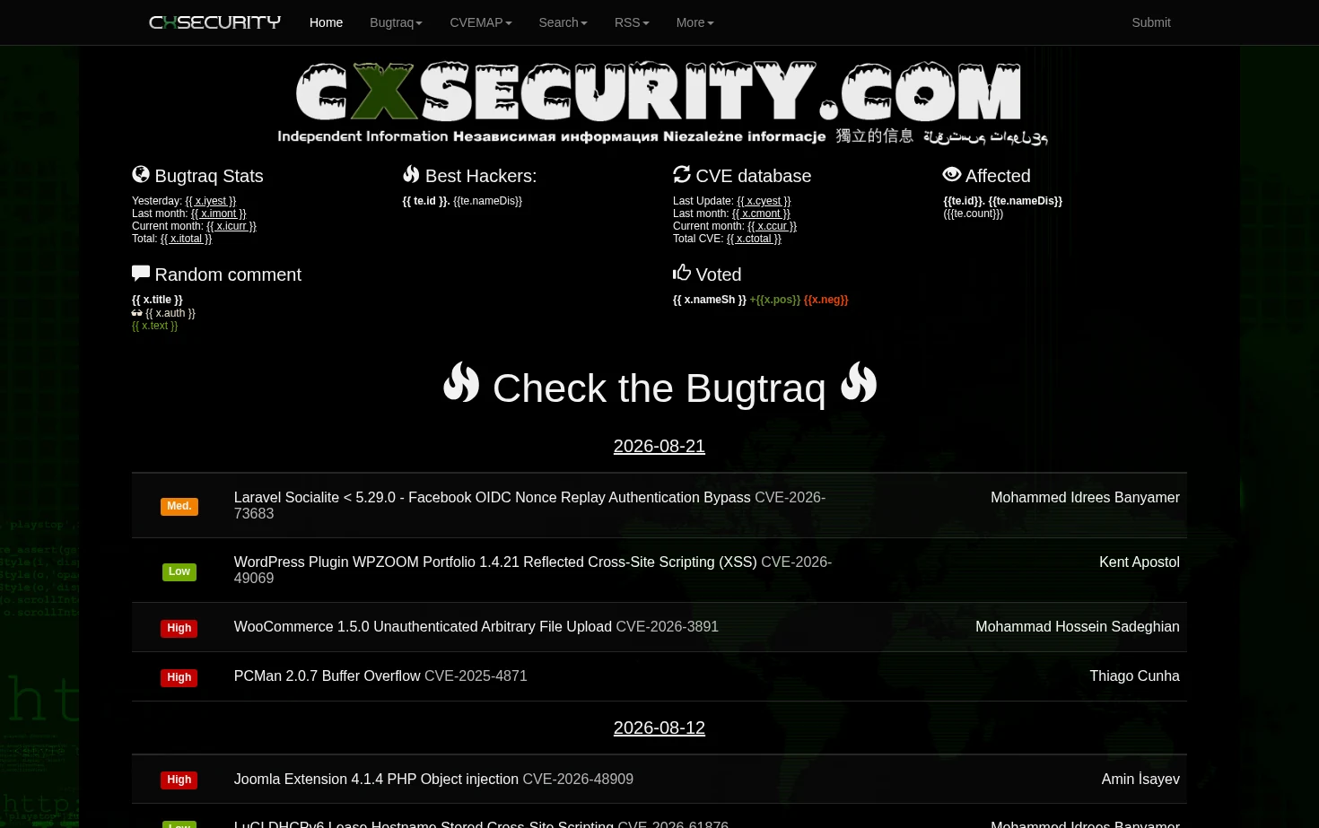 CXSECURITY.COM Free Security List 页面快照